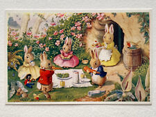 c1960s Rabbits Bunnies Picnic Racey Helps Medici Society Pk221 Clean Postcard picture