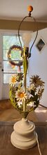 BEAUTIFUL MCM ITALIAN DAISY TOLE LAMP W/ MATCHING PORCELAIN FINIAL picture