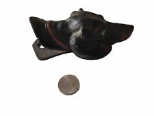 ANTIQUE COLD PAINTED CAST IRON DOG HEAD NOTE HOLDER PAPER CLIP picture