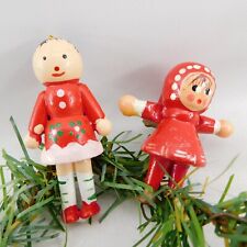 Vintage Mini Wood Little Girl Ornaments 2 Pieces 2.25