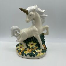 Vintage Ceramic 1983 Hand Painted White Unicorn In Flowers picture