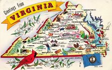Postcard Greetings From Virginia VA Map 1954 Old Dominion picture