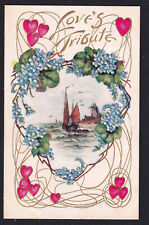 Valentine-Victorian-Nautical Sailboat-Windmill-Floral Heart Wreath-Love-Postcard picture