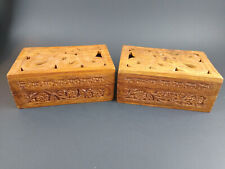 Vintage Hand Carved Wooden Jewelry Trinket Box Made In India Set of 2 Boxes  picture