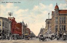 Lima Ohio~North Main St~Horses & Buggies~4-Story Corner Turret~Postcard c1910 picture