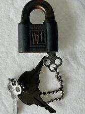 Vintage YALE Padlock Embossed Brass Lock with Key - does not open picture