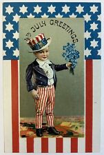 Germany 4th Of July Greetings Embossed Postcard, Flag, Boy Unposted Card picture