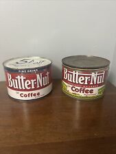 Vintage Lot of 2 Butter-Nut 1 Lb Coffee Tin Cans 5 Cents Off Retro Kitchen Deco picture