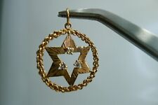 Vintage Handmade David's Star Shield Charm Pendant 585 Rose Gold w Diamonds picture