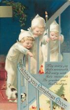 Embossed Christmas Postcard S/A Clapsaddle Children & Dog on Stairs, Series 1897 picture