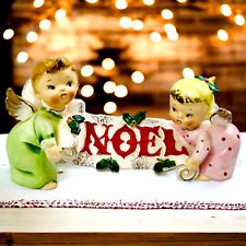 Lefton 703 Christmas Noel Angels Figures Scroll Banner Boy Girl + Sticker HTF picture