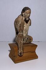Antique CARVED WOOD JESUS CHRIST PENSIVE FIGURE 18th CENTURY CARVING picture
