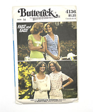 Butterick 4136 T-shirt Top Faux Wrap Front Scoop Neck Peplum Bust 36 picture