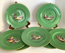Wedgwood Emerald Green Plates w/Asian Hand Painted Scenes 9