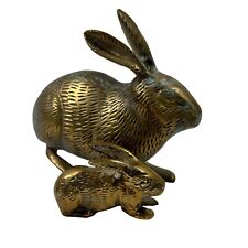 Vintage Brass Rabbit and Bunny Decor Paper Weight MCM picture