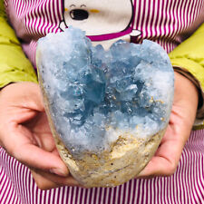 2.59LB natural blue celestite geode quartz crystal mineral specimen healing picture