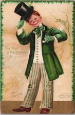 1910 Artist CLAPSADDLE Postcard ST. PATRICK'S DAY Red-Headed Boy in Green Suit picture
