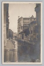 Venice Italy Canal, Gondolier,  Rio Contarini, Antique RPPC Photo Postcard  P4 picture