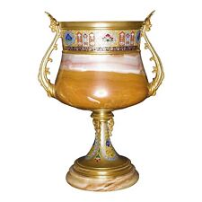 Large 19th Century Natural Agate Stone & Enameled Gilt Accent Goblet picture