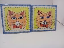 Two Orange Tabby Cat Trivets Or Wall Hanging. Hand Painted And Signed picture