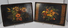 Antique Near Pair of Hand Painted Rectangular Tole 16 Inch Trays Circa 1910 picture