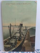 VTG Postcard, A giant steamer loading at Tacoma Washington. docks. Posted 1909 picture