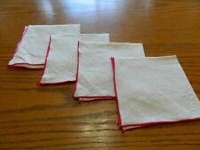 L-24 4 VINTAGE WHITE LINEN NAPKINS WITH RED EDGING picture