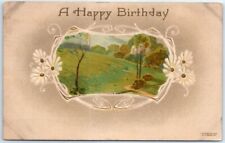 Postcard - A Happy Birthday with Flowers Art Print picture