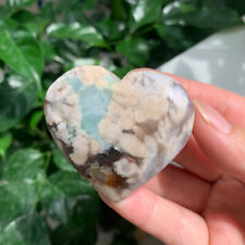 60g Black Green Flower Agate Stone Heart Love Quartz Crystal Specimen Healing picture