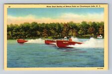 Chautauqua NY-New York, Motor Boat Racing at Bemus Point, Vintage Linen Postcard picture