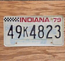 Vintage 1979 Indiana License Plate - Checkered Flag And Racecar Graphics - Steel picture