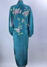 Vintage Japan Kimono Embroidered Flowers Bird Duster Evening picture