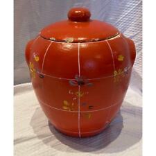 Vintage Ransburg Hand Painted Orange Porcelain Cookie Jar with Flowers picture