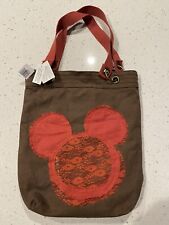 Disney Shoulder Tote Bag Canvas Lace Brown Rose Red Mickey Ears Pockets NWT picture
