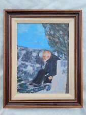 Vintage Framed Acrylic on Canvas Board Painting, Seated Gentleman, 1215-01 picture