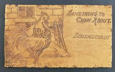 Vintage 1906 Rooster Something Crow About Schenectady New York Leather Postcard picture
