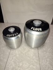 Vintage 1950's MCM KROMEX Spun Aluminum Flour Coffee Canisters Vtg Retro Jars picture