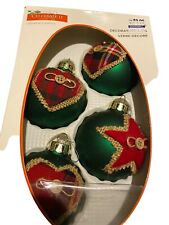 Green Glass Ball Christmas Ornaments W/Fab.& Burlap Retired 2014 picture