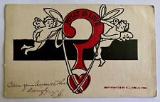 ANTIQUE Valentine Cupids Capture Heart POSTCARD Undivided Back What is Love? picture