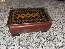 Vintage Brown Wooden Hand Carved Cigarette Case Geometric Pattern Hinged Lid picture