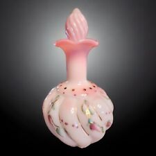 Vtg Fenton Art Glass Perfume Scent Bottle Pink White Rosalene Swirl Handpainted  picture