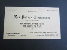 Old Vintage c.1920's - LAS PALMAS GREENHOUSES - Palo Alto CA. - Business Card picture