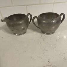 Vintage Solid Pewter Cream and Sugar Set MCM Colonial Set Of 2 picture