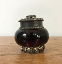 Vtg Amethyst Purple Glass Metal Floral India Handmade Trinket Jar Perfume Box picture