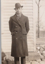 5M Photograph Handsome Man 1930's Overcoat Fedora Hat Portrait  picture
