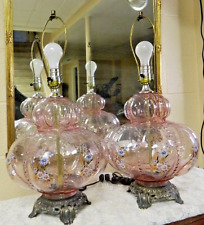 Vintage Falkenstein Italian Murano Blown Pink Melon Beaded Bubble Glass Lamps picture