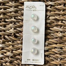 Vintage LE CHIC White Iridescent Buttons Card of 4 - 1/2” Buttons picture