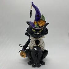 Blue Sky Clayworks Halloween Black Cat Witch in Cape Heather Goldminc Tealight picture