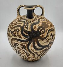 Cretan Minoan Octopus Amphora Pottery Vase Museum Replica Repro Signed  7.75