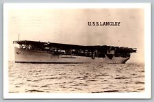 Postcard USS Langley CV 1 Navy Aircraft Carrier Naval Ship Military RPPC c 1942 picture
